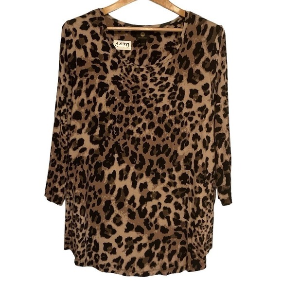 JM COLLECTION leopard 3/4-Sleeve Printed tunic - Picture 2 of 7